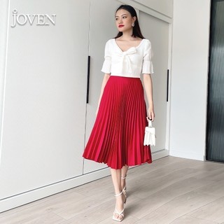 JOVEN Chân Váy Dập Ly Đỏ Dáng Xòe Chất Nhung Sang Trọng
