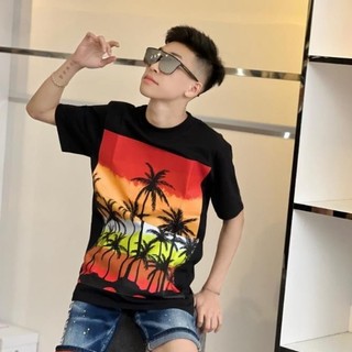 Áo Thun Nam DS CÂY DỪA Hai Màu Đen Trắng Chất Liệu Cotton Cổ Tròn Thấm Hút Mồ Hôi Thời Trang Nam HU