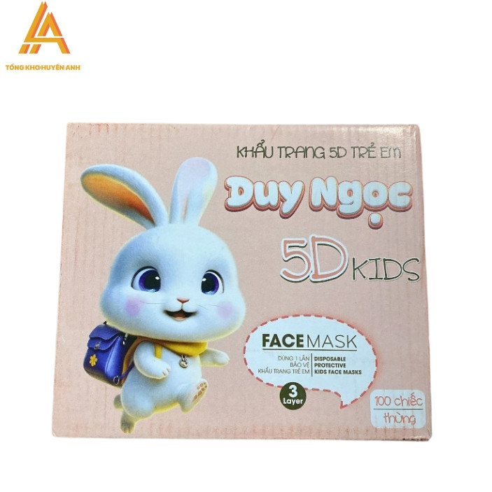 Thùng 100 Chiếc Khẩu Trang Trẻ Em 5D Kids Thỏ Duy Ngọc