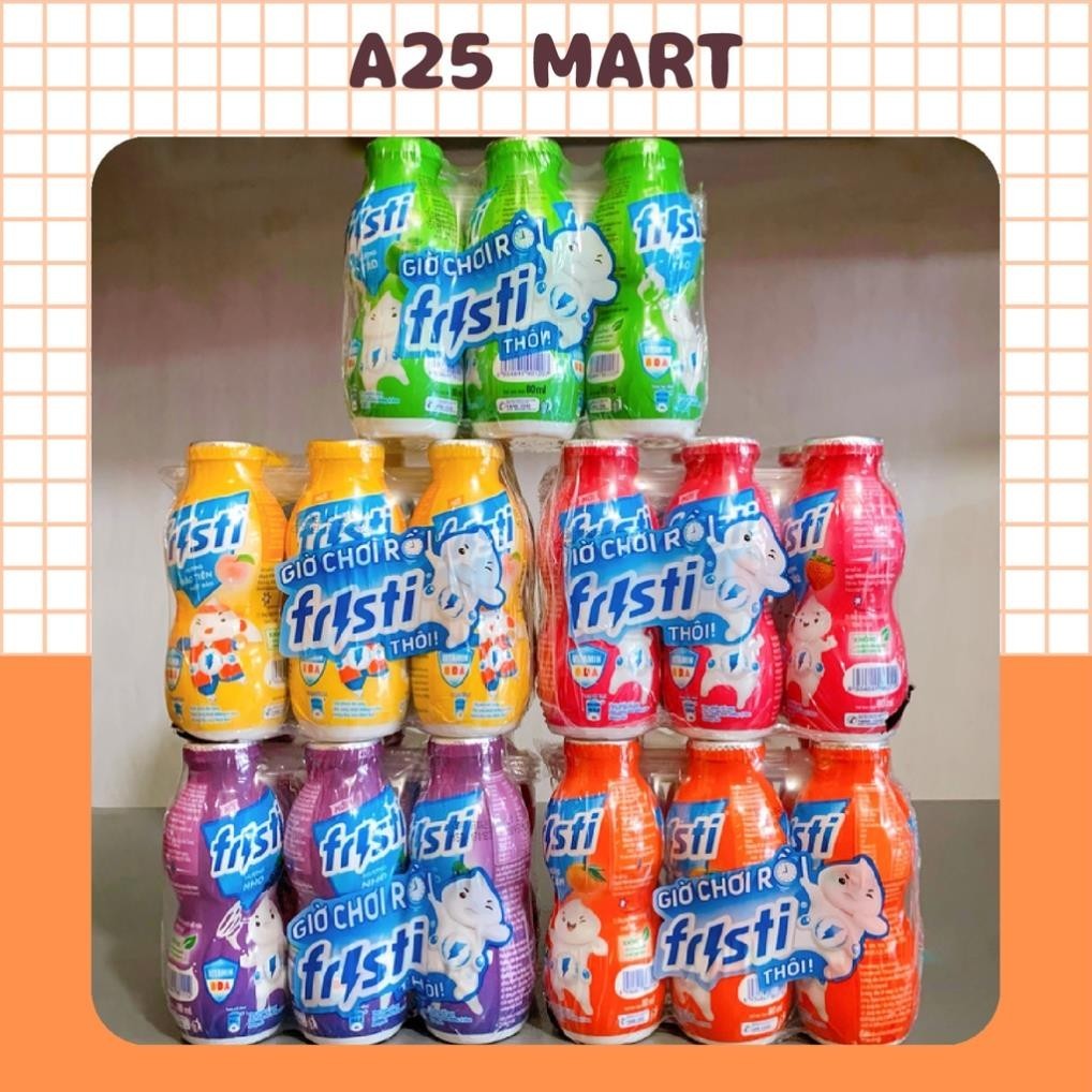 Sữa Chua Uống Trái Cây Fristi Đủ Vị Táo/ Dâu/ Đào/ Cam/ Nho Lốc 6 Lọ (80ml/ Lọ)