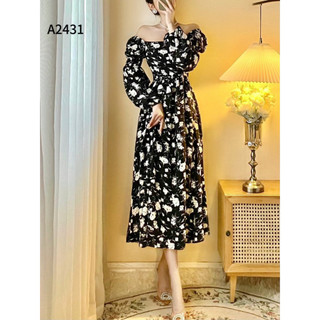 🌸 Đầm Hoa Midi Dài Tay Chun Vai - 1 Màu Hoa Nhí Siêu Xinh Cho Các Cô Nàng Tiểu Thư A2431 🌸