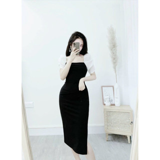 Đầm Body Sang Trọng Tay Bồng Phối Tơ, Xẻ Tà Sang Chảnh - Thích Hợp Cho Tiệc Tùng - Mã A2096