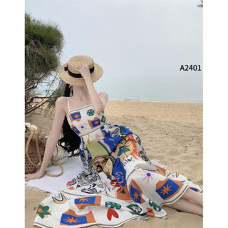 Đầm maxi 2 dây họa tiết 1 màu sang chảnh A2401