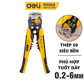 Kìm Tuốt Dây Điện Bấm Cos Đa Năng Deli - Chất Liệu Thép Cao Cấp, Điều Chỉnh Lực Tuốt Dây Dễ Dàng