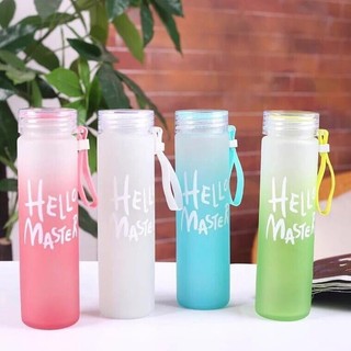 Bình nước thủy tinh in chữ hello master 400ml