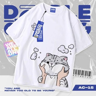 AP Áo Thun Nam Nữ Tay Lỡ Unisex Phông Trơn Oversize Form Rộng Basic Tee Hình Mèo ôm mặt HU NAA