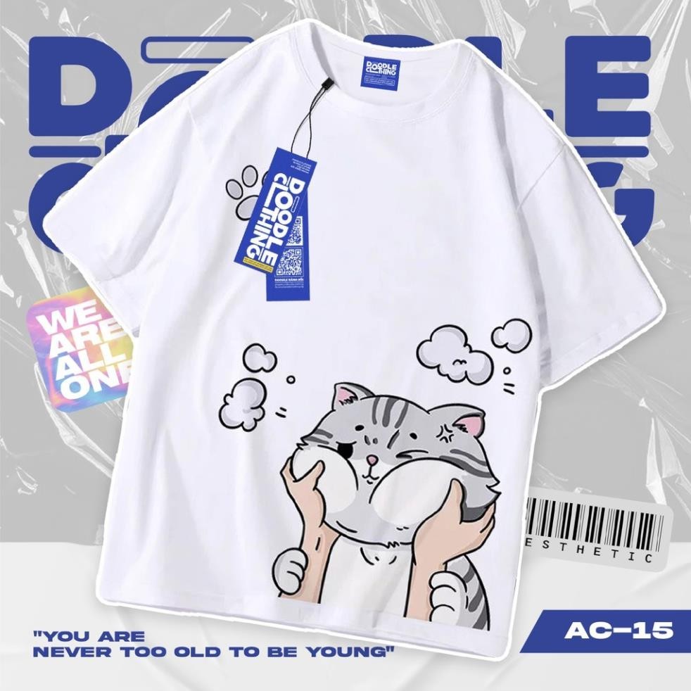 Áo Thun Nam Nữ Tay Lỡ Unisex Phông Trơn Oversize Form Rộng Basic Tee Hình Mèo ôm mặt XMCH UT