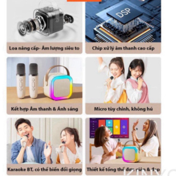 Loa bluetooth karaoke Kinyo K12 tặng kèm 2 mic và sticker,loa karaoke không dây âm thanh bass hay cùng đèn led có BH P2T | BigBuy360 - bigbuy360.vn