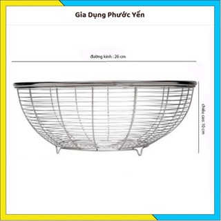 Rổ nan thưa inox loại lớn 26cm có chân đỡ giúp rau củ quả và đồ chiên luôn ráo nước đảm bảo vệ sinh