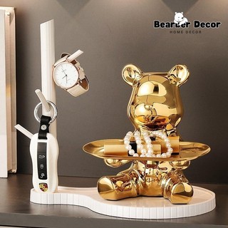 Gấu bearbrick bê khay đựng mỹ phẩm, đồ dùng trang trí nhà cửa, decor phòng ngủ, phòng ăn, đồ decor để bàn