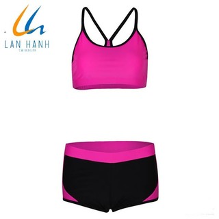 Áo tắm nữ Lan Hạnh màu hồng sen phối đen - 2101602255