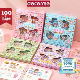 Sticker cute 100 tấm Decorme hình dán sticker cắt sẵn họa tiết dễ thương nhãn dán trang trí sổ, điện thoại, bình nước..
