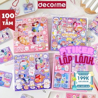 Sticker cute lấp lánh 100 tấm Decorme hình dán sticker trang trí sổ, móc khóa, toploader...phủ nhũ nhiều hình dễ thương