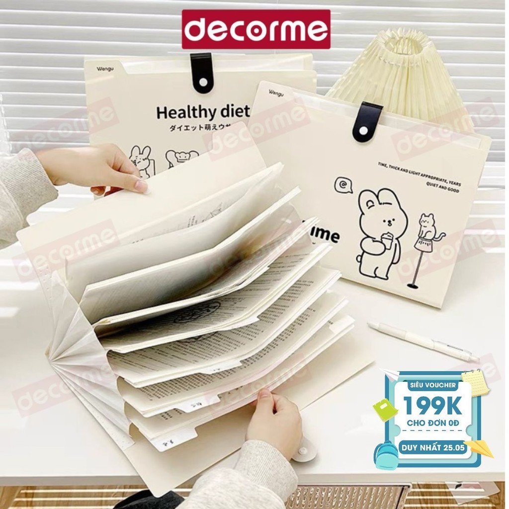 Túi đựng tài liệu cúc bấm A4 8 ngăn phụ kiện văn phòng phẩm Decorme