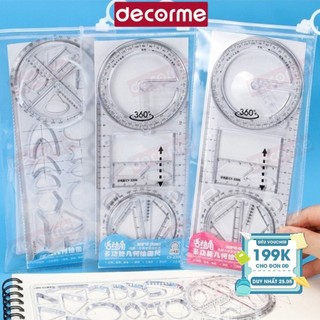 Thước kẻ đa năng Decorme thước đa năng kẻ được nhiều hình vẽ hình học tiện dụng cho học sinh