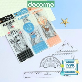 Set 4 thước kẻ hình học đa năng học sinh tiện dụng, đồ dùng học tập Decorme (ngẫu nhiên)