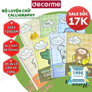 Bộ luyện chữ calli Decorme Giấy sổ còng luyện chữ đẹp kẻ caro handwriting viết calli size B5 26 lỗ lắp được sổ còng