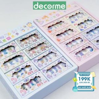 DecorMe Băng dính washi tape họa tiết dễ thương nhiều hình trang trí sổ tay, bullet journal hộp 3 cuộn