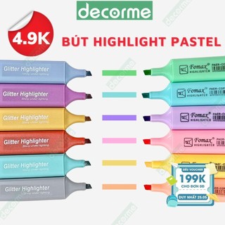 Bút highlight Decorme bút đánh dấu highlight dạ quang nhiều màu bút nhũ nhớ dòng pastel tiện dụng (lẻ 1 chiếc)