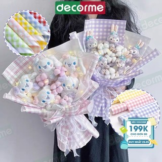 Set giấy Gói Hoa, Giấy Gói Quà Họa Tiết Caro Decorme Làm Đồ Thủ Công Handmade