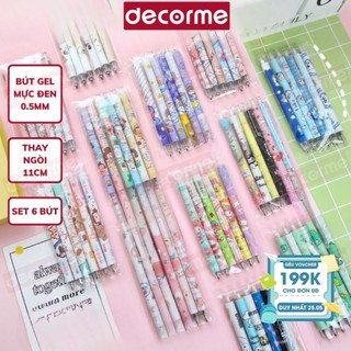 Bút gel Bấm Mực Đen Thân trắng Hình hoạt hình đáng yêu DecorMe Viết bi nước cute 0.5