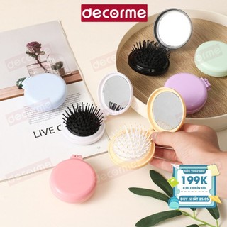 Gương lược mini Decorme có thể gấp gọn, lược trải đầu massage cầm tay nhỏ gọn tiện lợi phong cách cute dễ thương