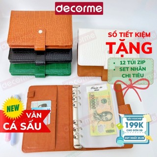 Sổ tiết kiệm đựng tiền DecorMe sổ chi tiêu tiết kiệm thông minh bìa Cá sấu A6 có túi zip tiện dụng lưu trữ