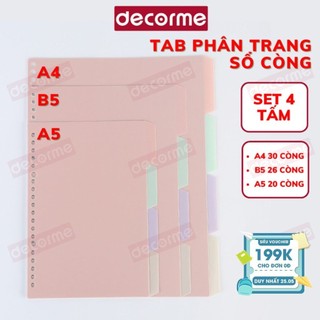 Tab phân trang Decorme set 4 tấm tab chia trang 4 màu pastel A5 B5 A4 20 26 30 lỗ bìa phân trang sổ còng nhiều màu
