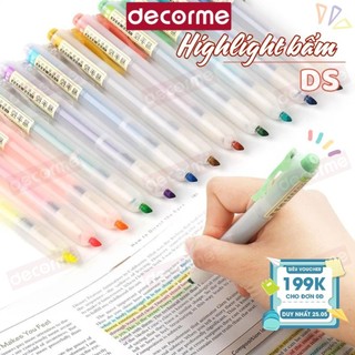 Bút highlight bấm pastel DecorMe bút nhớ trang trí sổ set 6 bút