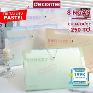 Túi đựng tài liệu 8 ngăn khổ A4 pastel lấp lánh ánh nhũ Decorme file kẹp nhiều ngăn tiện lợi cho học sinh