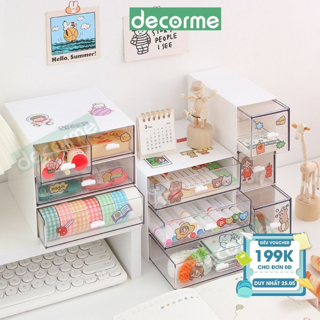 Kệ đựng bút DecorMe tủ đựng bút decor bàn học hộp đựng bút trang trí bàn học trong suốt nhiều ngăn s