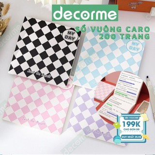 Sổ Tay Vuông Decorme Sổ Tay Bullet Journal Ruột Caro Bìa Cứng họa tiết ô trám