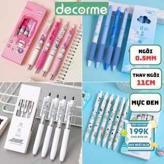 Bút gel bấm Shaoqin 0.5mm Decorme mực đen màu pastel có thể thay ngòi 11cm Viết gel bấm học sinh
