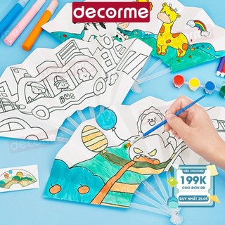 Quạt Gấp Thủ Công Tự Tô Màu Decorme In Họa Tiết Hoạt Hình Đáng Yêu Sáng Tạo Cho Bé