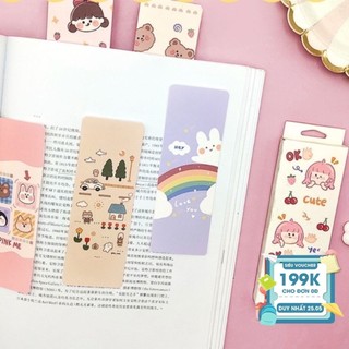 Hộp 30 bookmark kẹp sách đánh dấu trang giấy cứng hoạ tiết hoạt hình đáng yêu