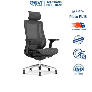 Ghế công thái học GOVI Ergonomic Plato PL13 - Tựa đầu tựa tay điều chỉnh, chân ghế mạ crom, đệm ghế bọc vải lưới