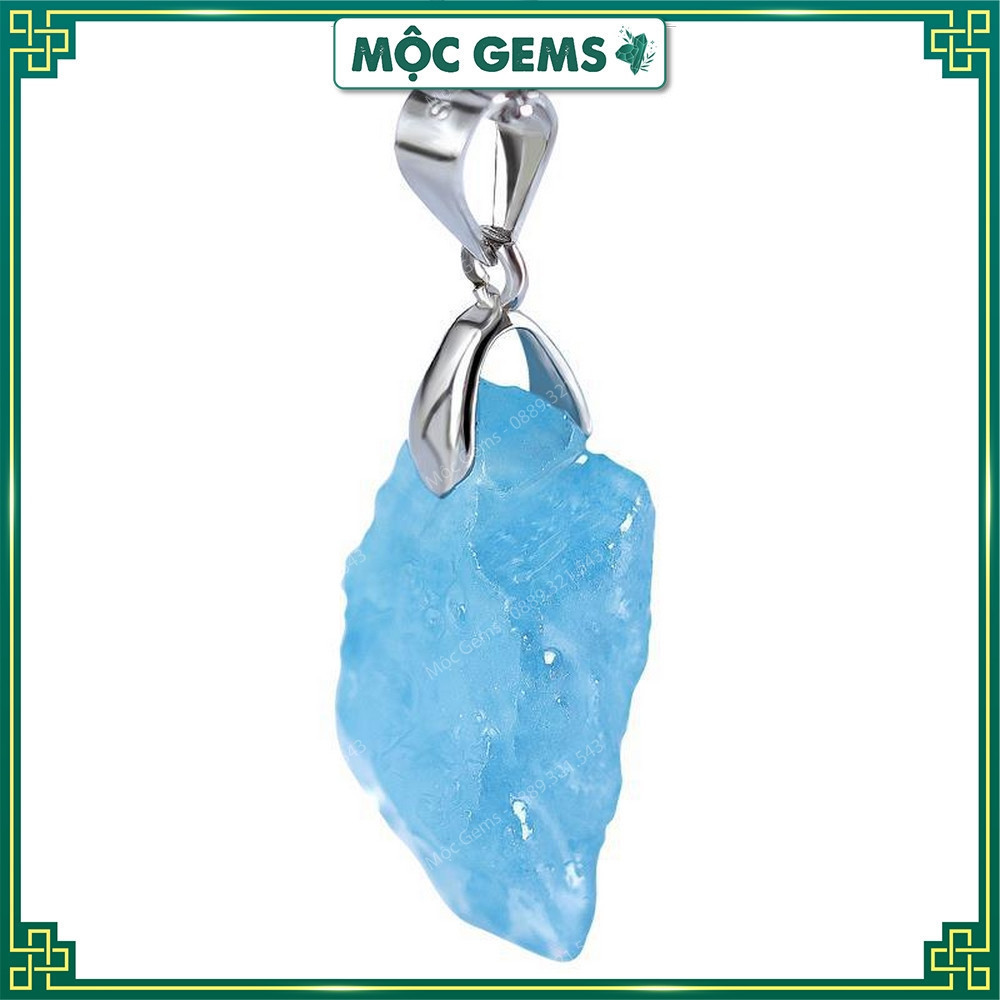 Vòng Cổ Đá Aquamarine Thô Mộc Gems, Dây Chuyền Đá Phong Thủy Giúp Mang Lại Sự Bình An & May Mắn