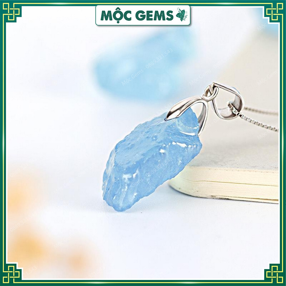 Vòng Cổ Đá Aquamarine Thô Mộc Gems, Dây Chuyền Đá Phong Thủy Giúp Mang Lại Sự Bình An & May Mắn