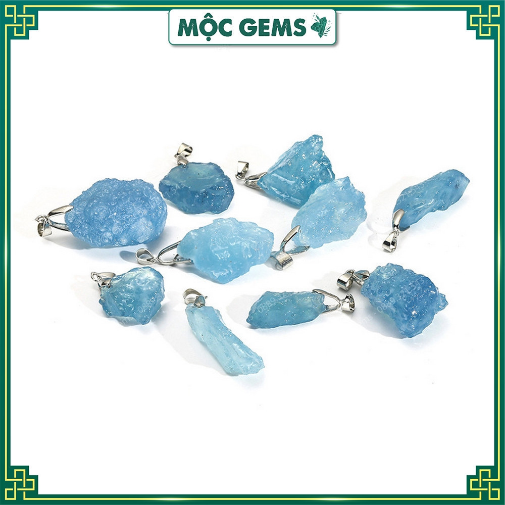 Vòng Cổ Đá Aquamarine Thô Mộc Gems, Dây Chuyền Đá Phong Thủy Giúp Mang Lại Sự Bình An & May Mắn