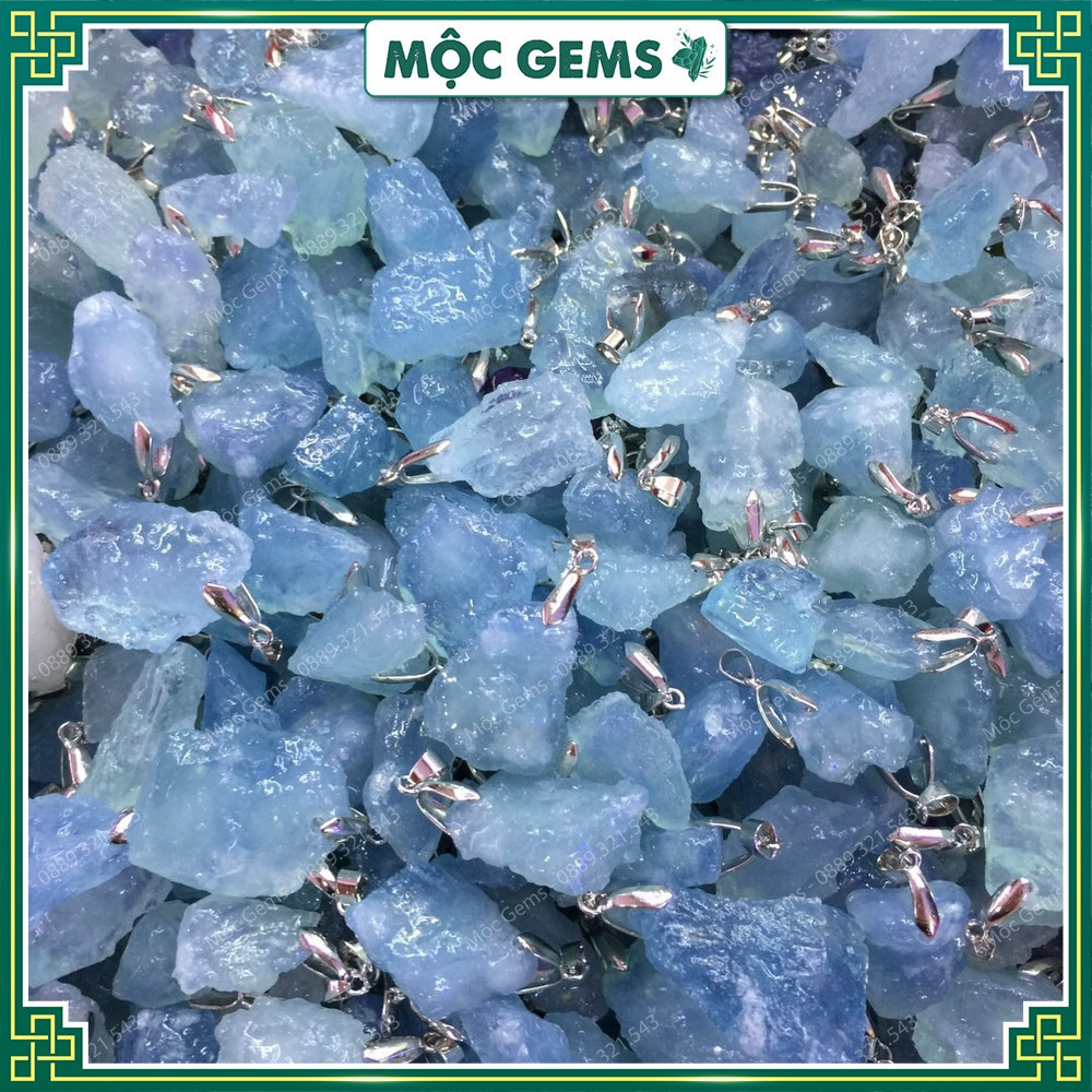 Vòng Cổ Đá Aquamarine Thô Mộc Gems, Dây Chuyền Đá Phong Thủy Giúp Mang Lại Sự Bình An & May Mắn