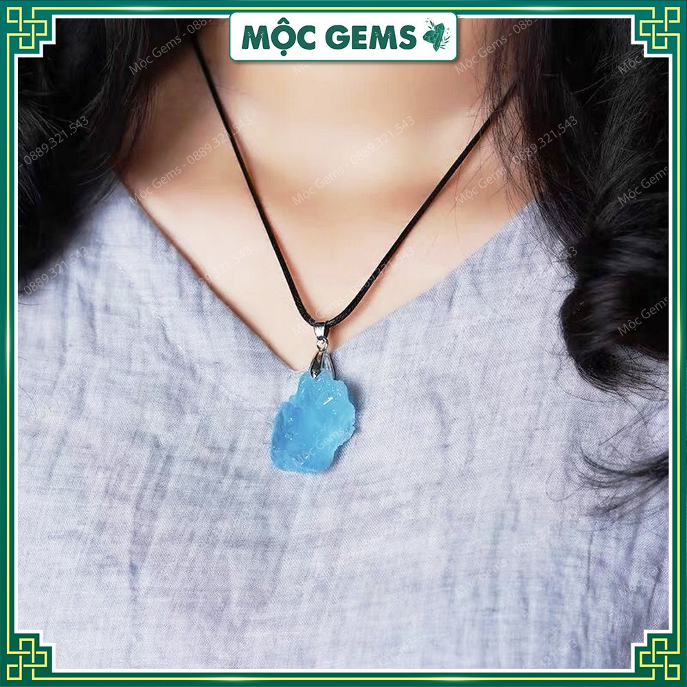 Vòng Cổ Đá Aquamarine Thô Mộc Gems, Dây Chuyền Đá Phong Thủy Giúp Mang Lại Sự Bình An & May Mắn