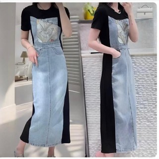( HÀNG NHẬP -CAO CẤP) VÁY ĐẦM JEAN PHỐI THUN - PHONG CÁCH TRẺ TRUNG NĂNG ĐỘNG (2352024)