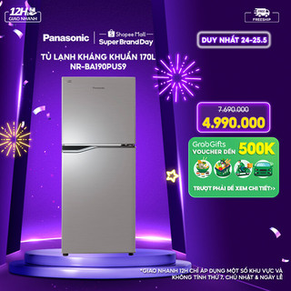 Tủ lạnh Panasonic Kháng Khuẩn 170L NR-BA190PUS9 Siêu tiết kiệm điện Bộ Cảm biến Econavi - Ngăn Đá Trên - Bảo hành 2 năm