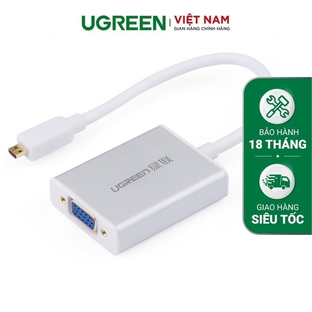 Dây chuyển đổi micro HDMI male to VGA female, Ugreen 40222 - dài 15cm (bạc)
