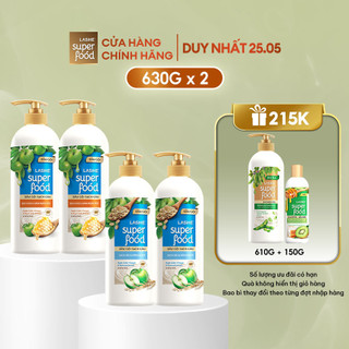 Combo 2 Dầu Gội Sạch Gàu 630Gx2 + Tặng Sữa Tắm LASHE SUPERFOOD Dưỡng Da Căng Bóng 610G & Dầu Gội Ngăn Gãy Rụng Tóc 150G