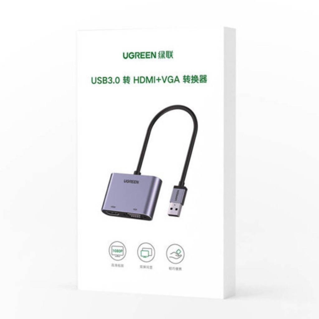 Cáp chuyển đổi USB 3.0 sang HDMI + VGA UGREEN CM449 | Hỗ trợ 1080P/60Hz | Hợp kim cao cấp | Bảo hành 18 tháng | 20518