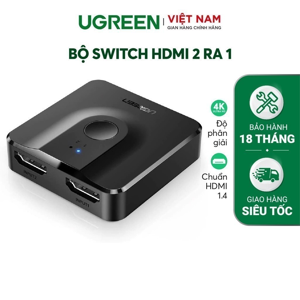 Bộ Switch HDMI 2 ra 1 Ugreen CM217 (Tương thích ngược 1 ra 2) | Độ phân giải 4K | Chuẩn HDMI 1.4 | BH 18 tháng | 50966