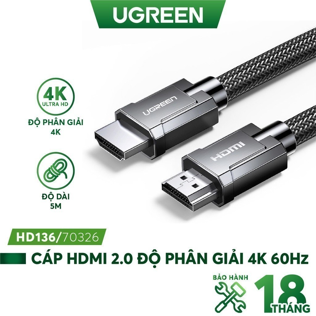 Cáp HDMI 2.0 độ phân giải 4K 60Hz cao cấp dài 1-5m UGREEN HD136 - Hàng phân phối chính hãng - Bảo hành 18 tháng