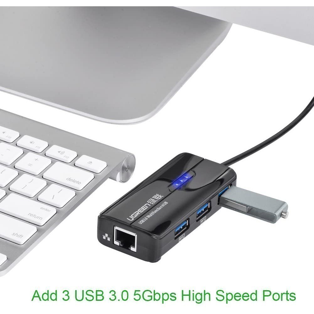 HUB USB 3 cổng 3.0 kèm cổng mạng LAN 10/100 Mbps Ethernet UGREEN CR103 - Hàng phân phối chính hãng - Bảo hành 18 tháng
