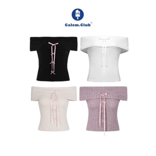 Calem Club Áo nữ len tăm Trễ Vai đính nơ form ôm body tôn dáng sgenz.studio